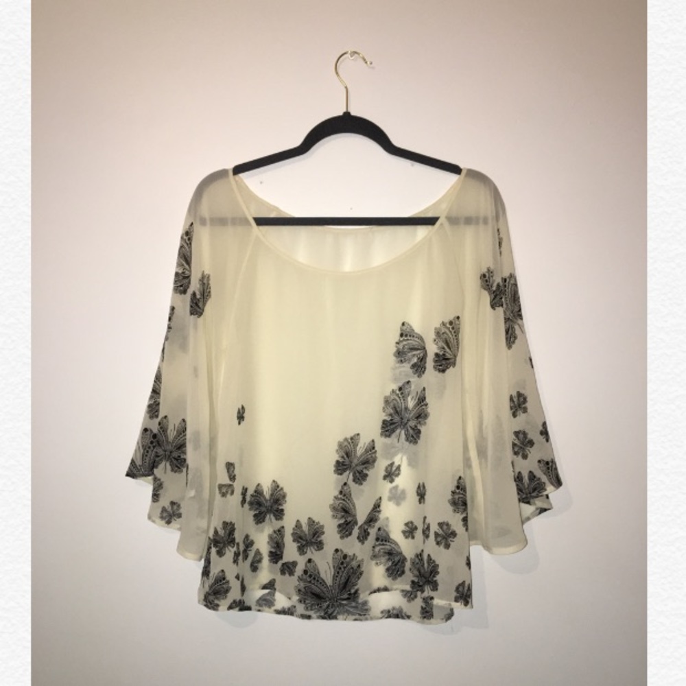 Black and White Semi Sheer Butterfly Shirt